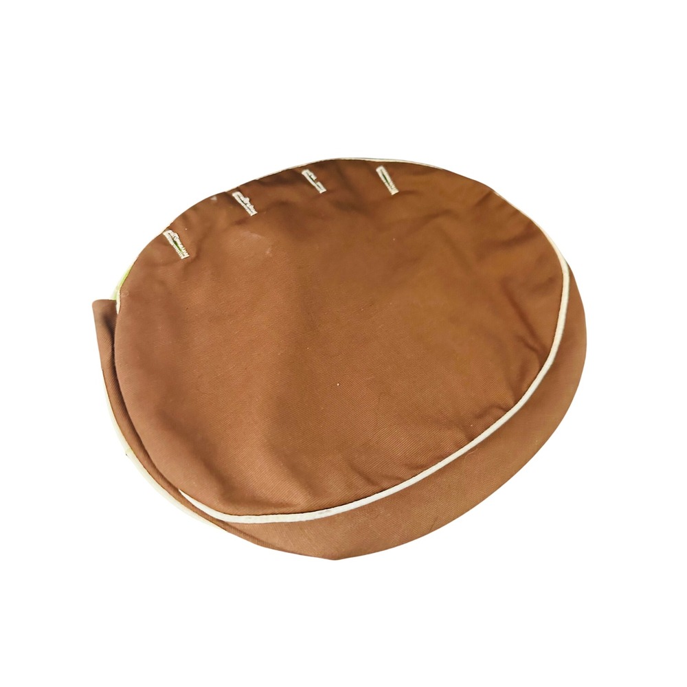 Round Brown Pouch Bag with Green Interior 4-button